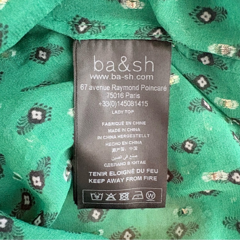 ba&sh Cabri Twisted Neck Green Semi Sheer Top Blouse SZ 0 US 4 - Picture 7 of 10